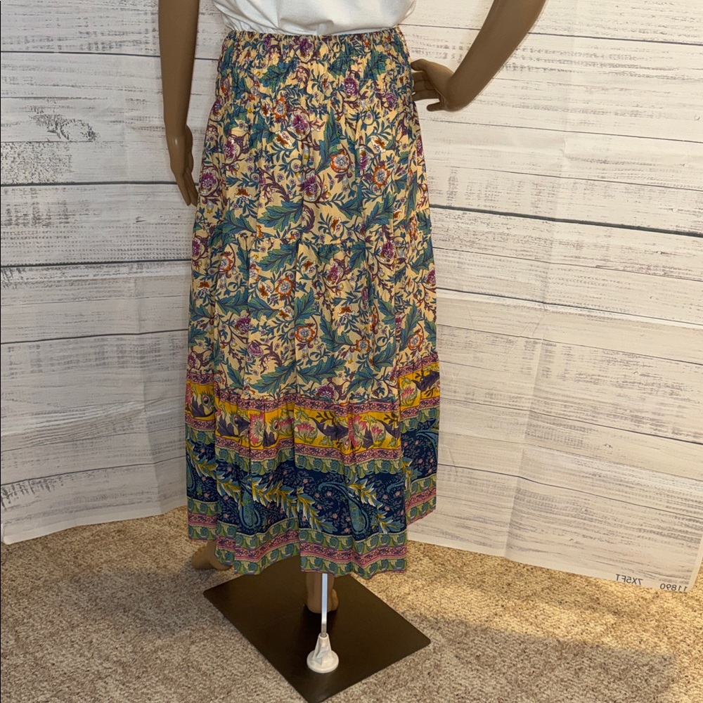 NWOT Women's Floral Tiered Maxi Skirt - Yellow & Teal - Picture 5 of 7